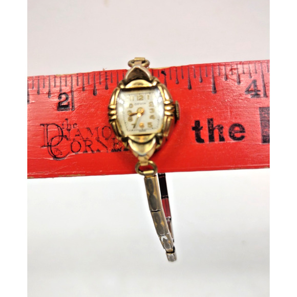 Vintage Orvin 17 Jewels Classic Womens Watch Manual Wind Gold Tone Stretch Band - Picture 6 of 9